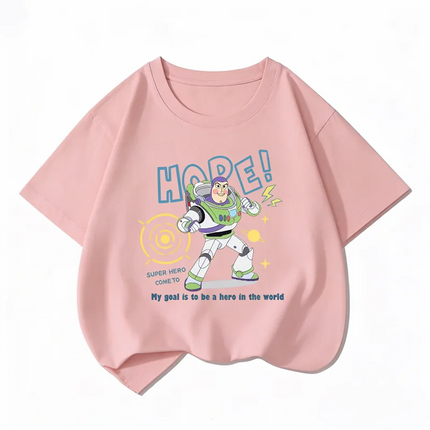 Toy Story Buzz Lightyear Children's Pure Cotton T-shirt, Boys' and Girls' Top, Summer Comfortable and Breathable Kids' T-shirt
