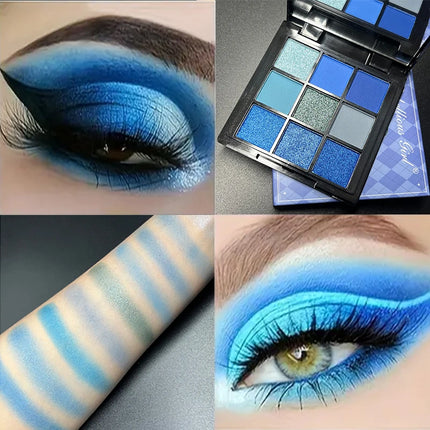 9-color Dolphin Blue Sweat-proof Natural Matte Pearlescent Glitter Eyeshadow Palette Eye Makeup for Music Festival Cosmetics