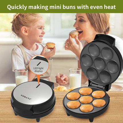 Cupcake Maker 1000W Double-sided Heating for 7 Cupcakes, Non-Stick Coating Cake Machine Kitchen Appliance DIY Cooking Machine
