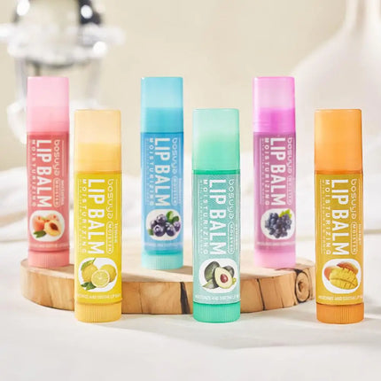 6PCs Natural Fresh Fruit Lip Balm Set Winter Moisturizing Lip Oil Long-Lasting Glossy Nourishing Lipstick Dry Lip Care Makeup