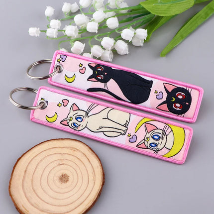Sailor Moon Keychain Usagi Anime Embroidery Key Tag Motorcycles Cars Backpack Chaveiro Keychain Fashion Key Ring Friends Gift