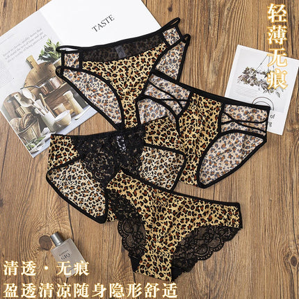 Summer Thin Breathable Women's Low-Waist Seamless Pure Desire Wild Leopard Print Panties