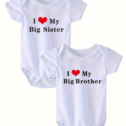 I LOVE MY Big SISTER and Brother Letter Printed Baby Outfit Newborn Short-sleeved Jumpsuit Casual Infant Romper Oneises