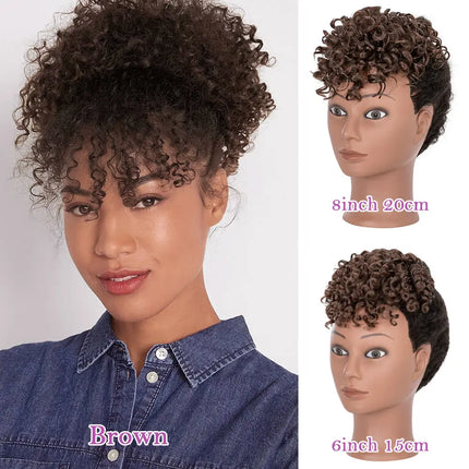 Snoilite Synthetic Afro Puff Bangs Hairpiece Short Kinky Curly Hair Bun For Women Girls Short Chignon Hair Extension Black Brown