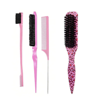 Boar Bristle Slick Back Hair Brush for Sleek Ponytail Bun & Smoothing Baby Hairs, Flyaways, Edge Control - Backcombing & Teasing