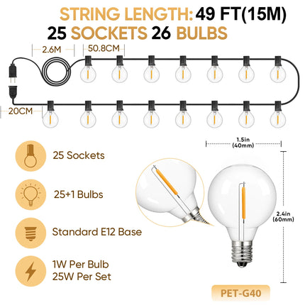 Shatterproof G40 String Light 220V 110V Led Outdoor Lights Garland E12 Waterproof Connectable Festoon Decoration Camping Light