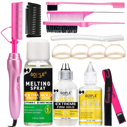 Electric Hot Heating Comb Curling Iron Pressing Comb for Wig Fast Heating Straightening Brush Hair Wax Stick Styling Tool Set