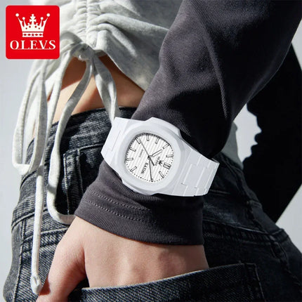 OLEVS Fashion Youth Watch Waterproof Date Week Luminous Watch for Unisex White Resin Men's Quartz Watches Student reloj hombre