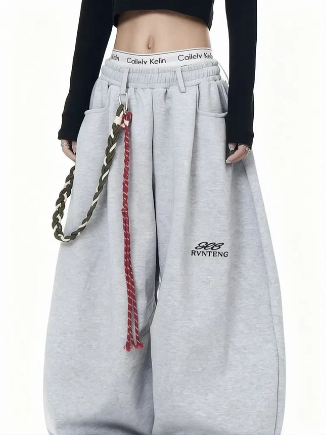 Streetwear Wide Leg Baggy Sweatpants Men Y2K Vintage Loose Curved-leg Pants Casual Sports Straight Hip Hop