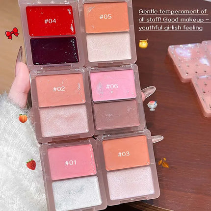 Cappuvini Double Water Glow Blush Cream Hydrating Blusher with Fine Shimmer Natural Makeup Effect Blush Palette
