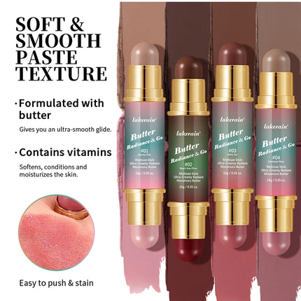 Double-Headed Bronzer Blush Stick Butter Glow & Go Multiuse Stick for Cheeks Contours Eyes Lips Blush Matte Light Glossy Bronze