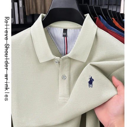 100% pure cotton luxury men's long-sleeve polo shirt designer brand Paul pony embroidery soft comfort spring autumn casual T-shirt