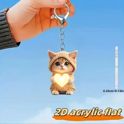 Keyring Mini Cat Acrylic Pendant 2D Cute Cat Keychain Decoration Hedgehog Hanging Ornament Jewelry Gift