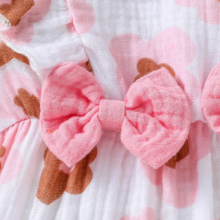 Baby Girls Cotton Soft Spring/Fall Long Sleeve Print Floral With Bow Jumpsuit Honey Cute Clothes +Headband
