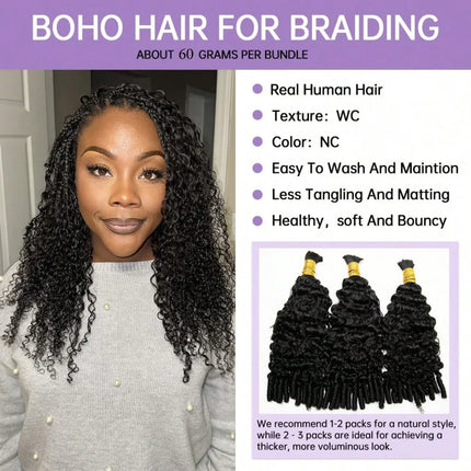 Nneka Burmese Curly Bulk Human Hair Extension With Spail Ends Boho Braiding No Weft Bundles Virgin Hair 15A 1/2/3/4 PCS 10-30in