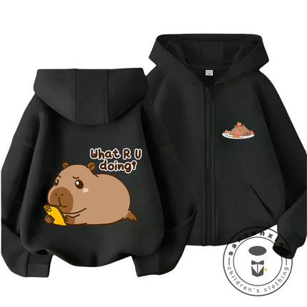 Kids Autumn Winter Capybara Hooded Zip Sweatshirt Boys Girls Cute Kawaii Trendy Cartoon New Style Hoodie 3 14Y