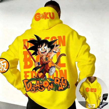 2026 Dragon Ball Retro Anime Hoodie, Kid Goku Print Men's Pure Cotton Hoodie, Casual Loose Sports Daily Version  Y2K Style