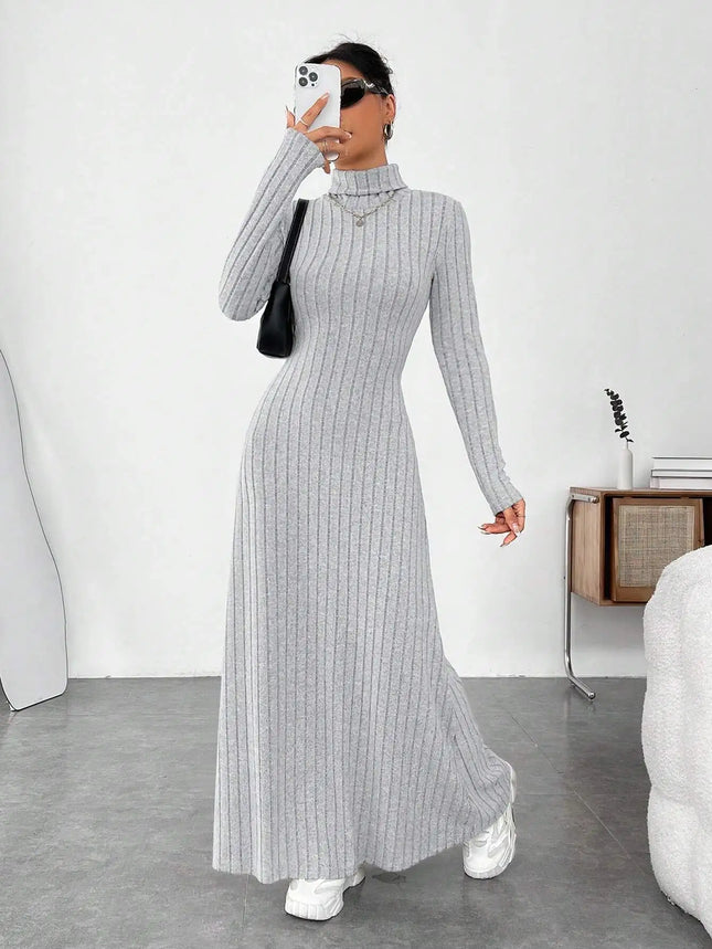 Women's Clothing 2025 Autumn/Winter Elegant Slim-Fit Turtleneck Solid Color Sweater Dress