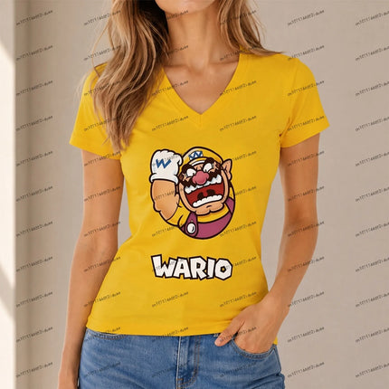 Anime Super Mario Women T-shirt Cuteore V Neck Short Sleeve New Women's XS-5XL Party Summer Fashion Female Clothing Hot Sale