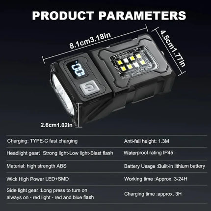 MINI USB Rechargeable LED Flashlight, Tail Magnet Side COB Handheld Torch 1000LM Super Bright IPX4 for Outdoor Camping Emergency
