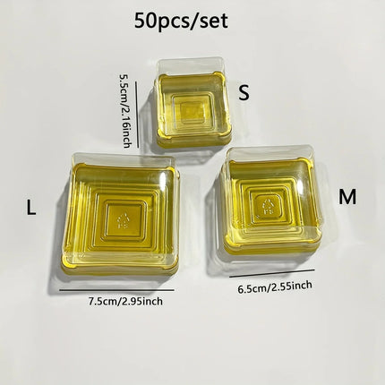 50pcs Clear Plastic Mini Cake Box Set  Baking and Kitchen Tools, ldeal for Camping, Dining, Restaurants and Bakeries