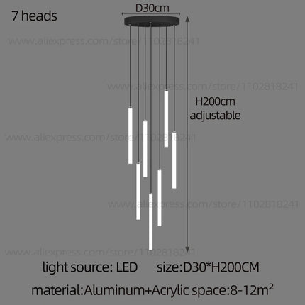 Minimalist Chandelier LED Stair Strip Lamp Duplex Building Interior Lighting Lamps Modern Dining Table Living Room Pendant light