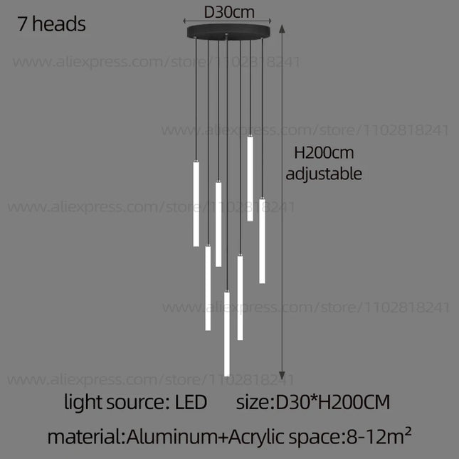 Minimalist Chandelier LED Stair Strip Lamp Duplex Building Interior Lighting Lamps Modern Dining Table Living Room Pendant light