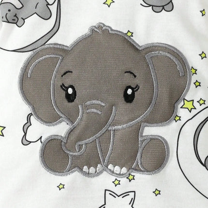 2pcs Baby Cute Cartoon Elephant Pattern Embroidery Long Sleeve Romper With Hat
