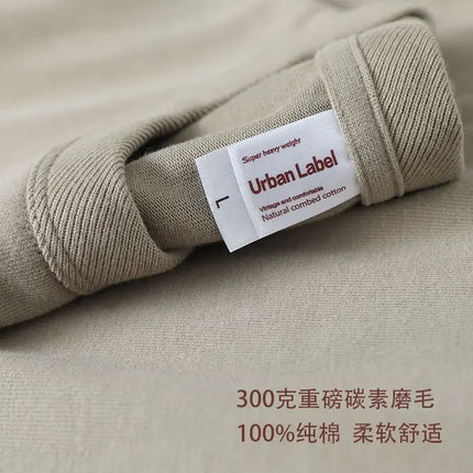 2023 Summer Japanese Heavy Cotton T-shirt Men's Brushed Round Neck Thick Cotton Short-sleeved Khaki T-shirt