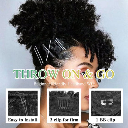 Drawstring Ponytail for Black Women, Afro Puff Kinky Curly Synthetic Hair Ponytail with Bangs Updo Natural Hair Ponytail