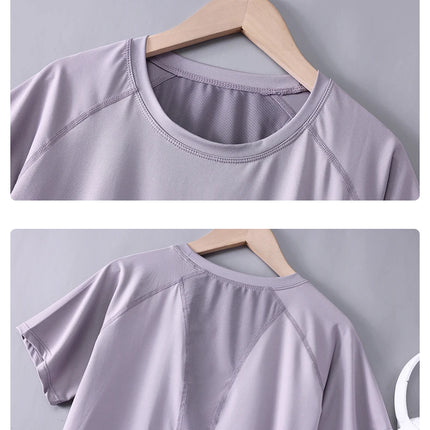 DRUR Women Sports T-shirt Short Sleeve Quick Dry Loose  Compression Shirt Female Summer Fitness Sweatshirt Running Gym Tops New
