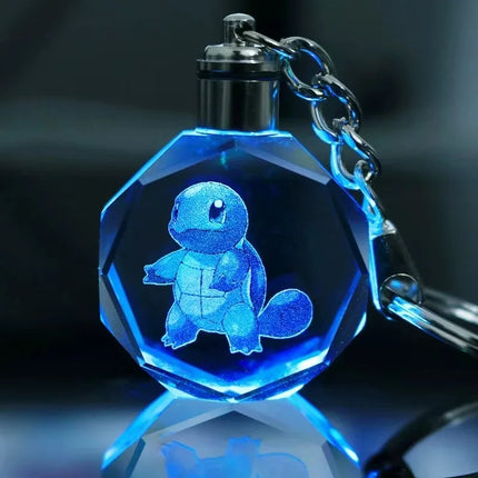Pokemon Cartoons Anime Figure Pikachu Charizard Mewtwo Eevee Crystal Collection Luminous Keychain Pendant Model  Toy Gift