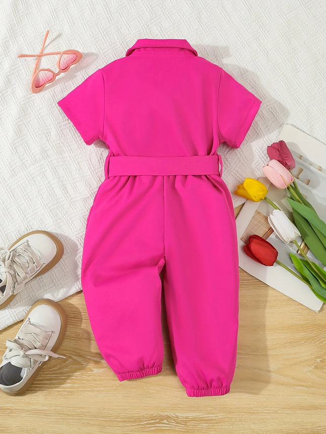 Cute Baby Girl Summer Short-Sleeved One-Piece Outdoor Casual Simple Bodysuit + Belt 2-Piece Set