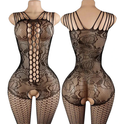Lace Mesh Hanging Neck Bra Body Suits Erotic Crotchless Lingerie Women Deep V Halter Bodystocking Sexy Bodycon Teddies Bodysuits