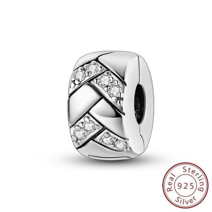 Charm Hot Sales 925 Sterling Silver Charms Beads CZ pave Round Clip Charms Fit Original Bracelet Necklace Charms Jewelry Gift