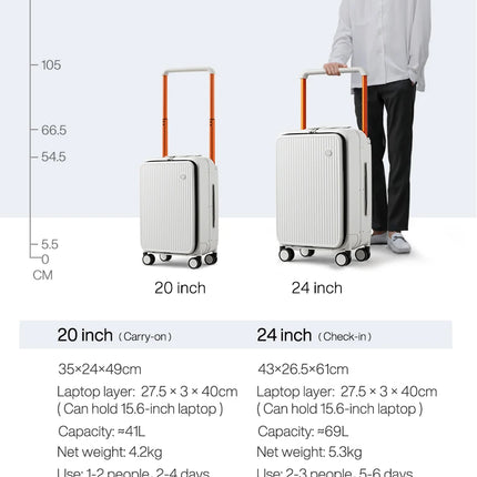 Mixi Front Laptop Pocket Suitcase Wide Handle Travel Suitcase Men 20''Carry-On Luggage Women PC Aluminum Frame Trolley Case 24''