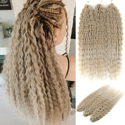 22 inch Curl Hair 300g/3pcs Water Wave Twist Crochet Hair Synthetic Braid Hair Ombre Blonde Deep Wave Braiding Hair Extensions