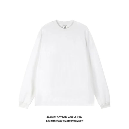 White Heavyweight 400g Pure Cotton Long Sve T-irt ex Loose Fit Basic Color Inner Wear Base Layer irt