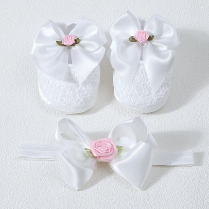 0-12months Infant Girls Princess Shoes Floral Bow Decor Lace  Non-slip Shoes  for baby girls