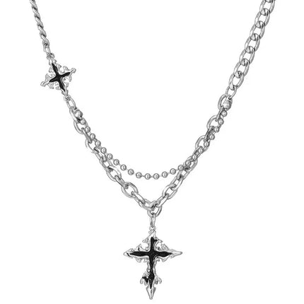 Summer Black Rhinestone Cross Jesus Pendant Choker Necklace for Women Punk Vintage Double Layers Chain 2026 Neck Boho Jewelry