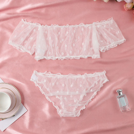 Polka Dot Pattern Semi-sheer Design Lingerie Set Bustier Top And Panty Sets Women's Clothing