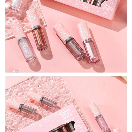Liquid Eyeshadow Eight-Piece Set Box with Dazzling Shimmer, Fine Glitter, Bright Crystal Pearl Shimmer, High-Gloss Highlighter, Brightening and Contouring Eyeshadow Liquid
