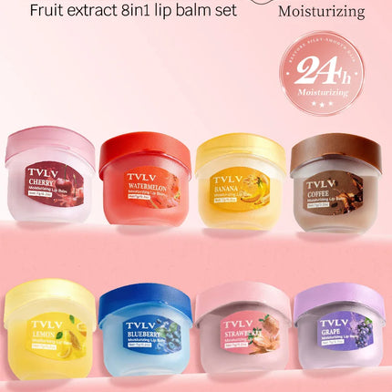 8 Fruit Lip Balm Set with Spoon Lip Care Autumn and Winter Moisturizing Lip Mask Set