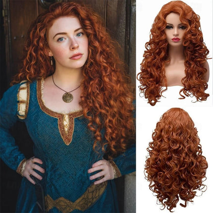 Synthetic Hair Long Curly Wig Wavy Copper Red for Carnival Festival Party Costume