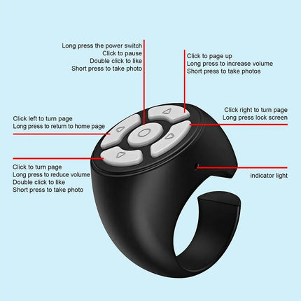 Wireless Finger Scroller with Ring Design, Fingertip Remote Control for Mobile Phones, Photo Clicker Function, Solves One-Handed