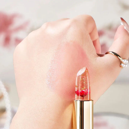 Transparent Flower Jelly Temperature Color-changing Lipstick long-lasting waterproof non stick cup  Anti-drying Lips Skin Care