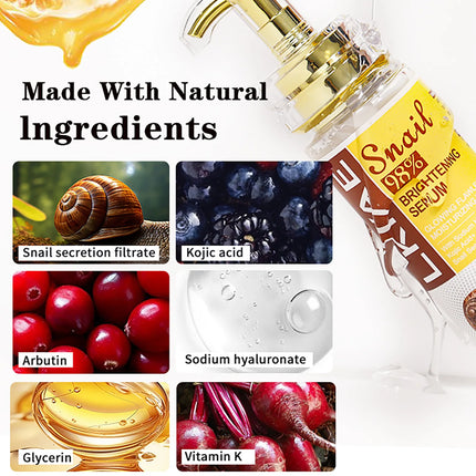Natural Snail Brightening Face & Body Serum, Glowing Flawless, Moisturizing, Anti-Age, Reduce Spots & Wrinkles, 120ml/ 4.2 oz