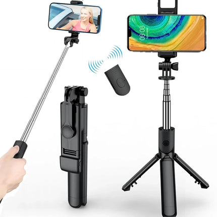 3In1 Bluetooth Selfie Tripod with Fill Light Shutter Remote Portable Foldable Monopod for iPhone Smart Phone