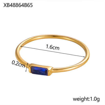 CARLIDANA Mimalist 18K Gold Plated Square Simple Colorful Zircon Stainless Steel 12 Months Birthstone Stackable Ring for Women