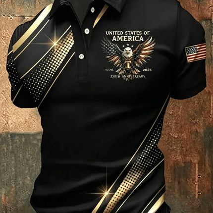 3D Printed Leaf Boat Polo Shirt For Men America Flag Pattern Tees Summer Street Loose Short Sleeve Tops Lapel T-Shirts